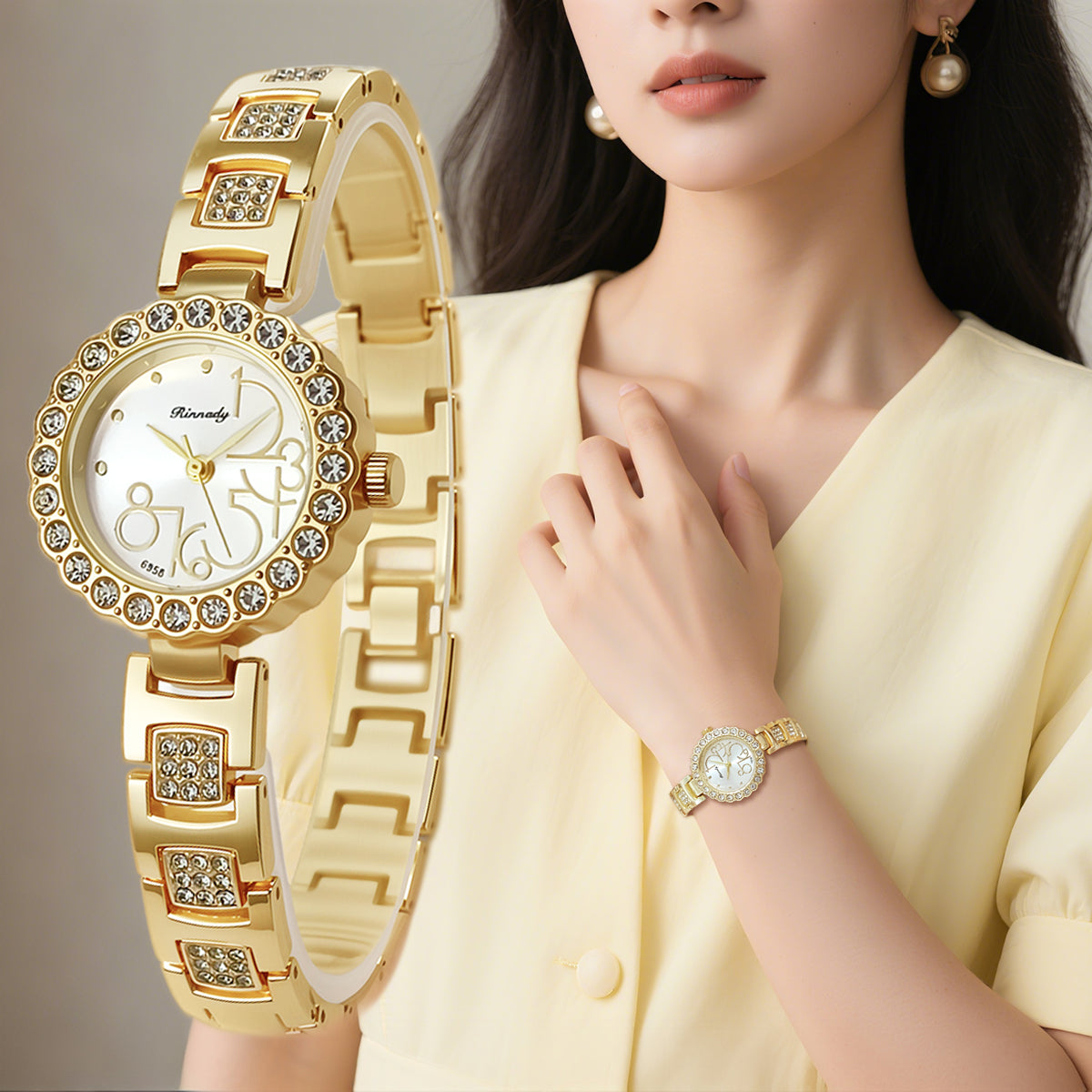 Luxury Gold Crystal Bracelet Watch for Women | Elegant Fashion Dress Wrist Watch